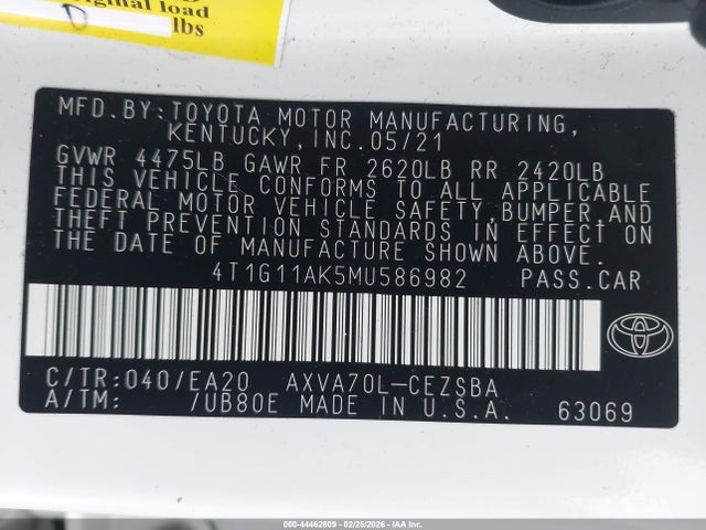 4T1G11AK5MU586982 Toyota CAMRY SE
