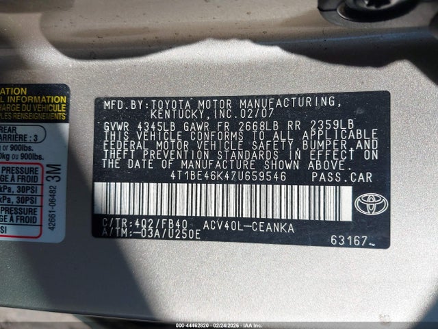 Aukcja sprzedaży 2007 Toyota Camry Le, vin: 4T1BE46K47U659546, numer aukcji: 44462820