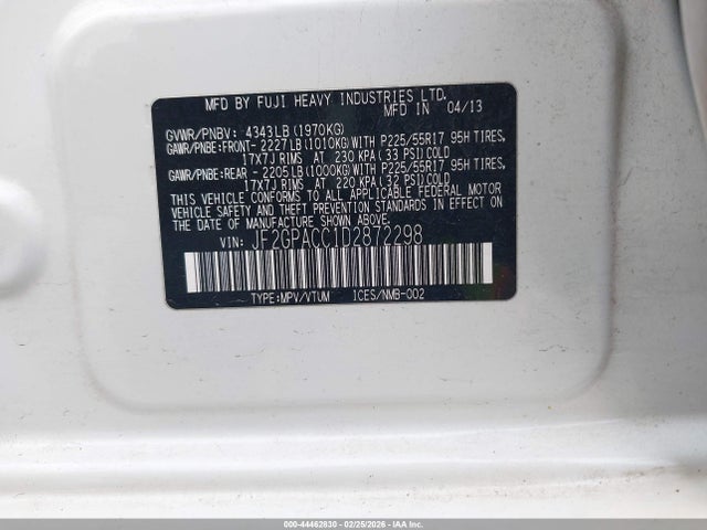 Aukcja sprzedaży 2013 Subaru Xv Crosstrek 2.0i Premium, vin: JF2GPACC1D2872298, numer aukcji: 44462830