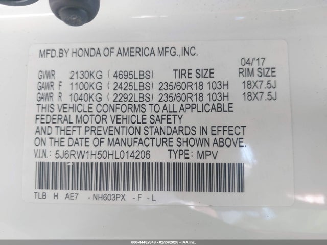 5J6RW1H50HL014206 Honda CR-V EX