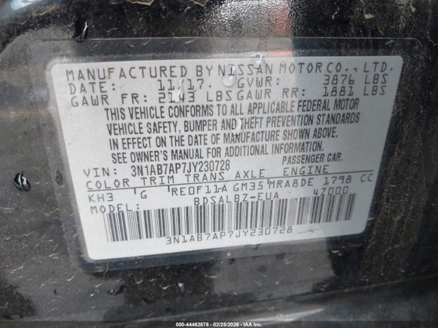 3N1AB7AP7JY230728 Nissan SENTRA S