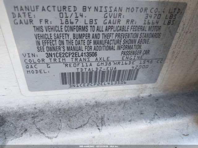 Nissan Versa Note S (sr)/s Plus/sv 2014 3N1CE2CP2EL413506 Image 9