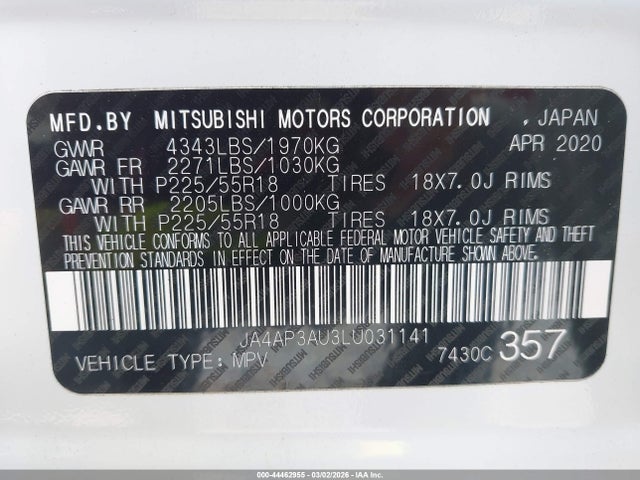 Продаж на аукціоні авто 2020 Mitsubishi Outlander Sport 2.0 Es, vin: JA4AP3AU3LU031141, номер лоту: 44462955