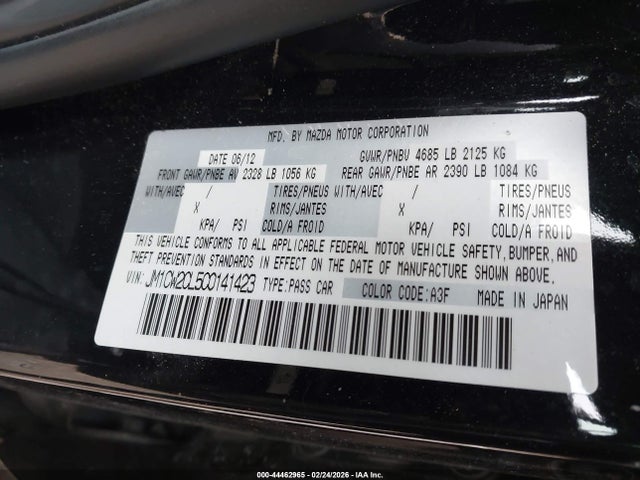 2012 Mazda Mazda5 Touring მანქანა იყიდება აუქციონზე, vin: JM1CW2CL5C0141423, აუქციონის ნომერი: 44462965