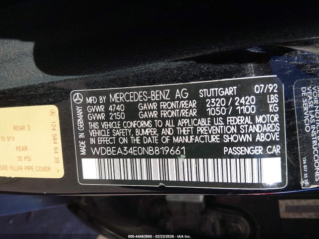 1992 MERCEDES-BENZ 400 WDBEA34E0NB819661 Photo 8