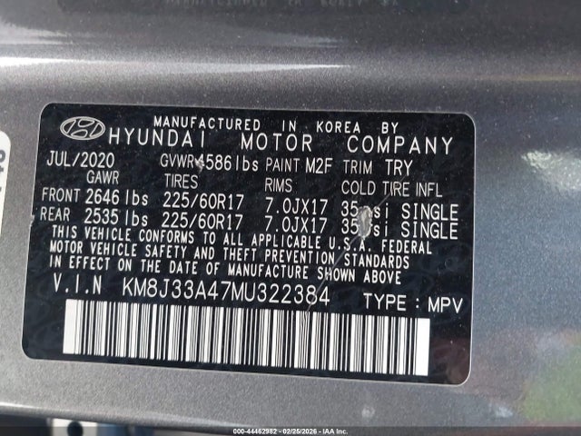 2021 Hyundai Tucson Value მანქანა იყიდება აუქციონზე, vin: KM8J33A47MU322384, აუქციონის ნომერი: 44462982