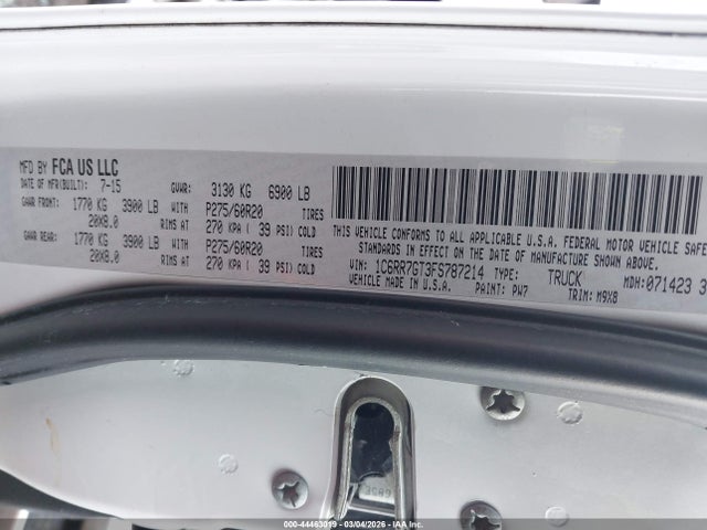 44463019 :رقم المزاد ، 1C6RR7GT3FS787214 vin ، 2015 Ram 1500 Big Horn مزاد بيع