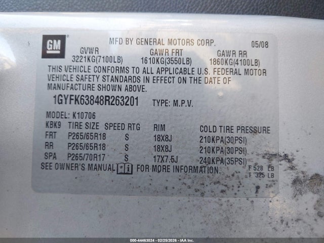 Aukcja sprzedaży 2008 Cadillac Escalade Standard, vin: 1GYFK63848R263201, numer aukcji: 44463024