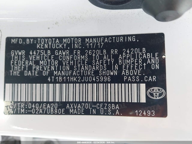 4T1B11HK2JU045996 Toyota CAMRY SE