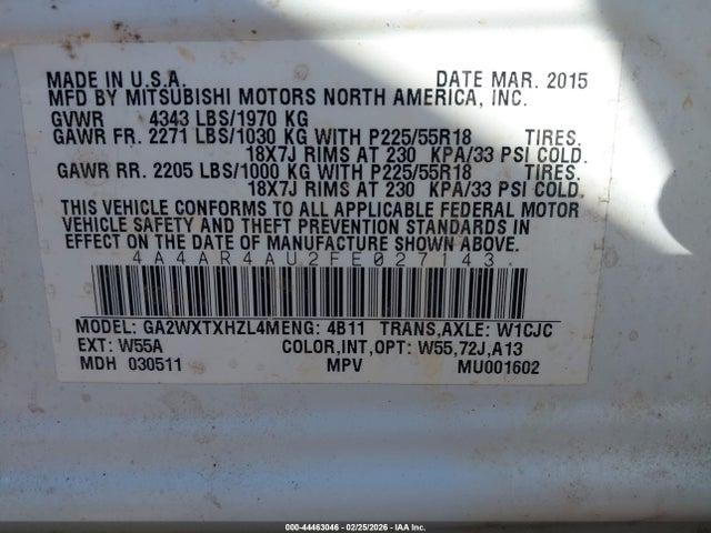 2015 MITSUBISHI OUTLANDER SPORT 4A4AR4AU2FE027143 Photo 8