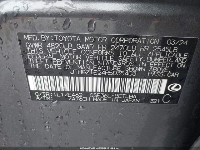 Aukcja sprzedaży 2024 Lexus Is 350 F Sport, vin: JTHGZ1E24R5035403, numer aukcji: 44463056