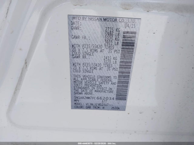 Nissan Pathfinder Platinum 2015 5N1AR2MM7FC662034 Image 9