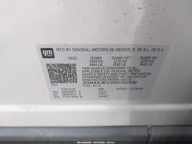 3GNAXJEV1MS162042 Chevrolet Equinox Fwd 2fl