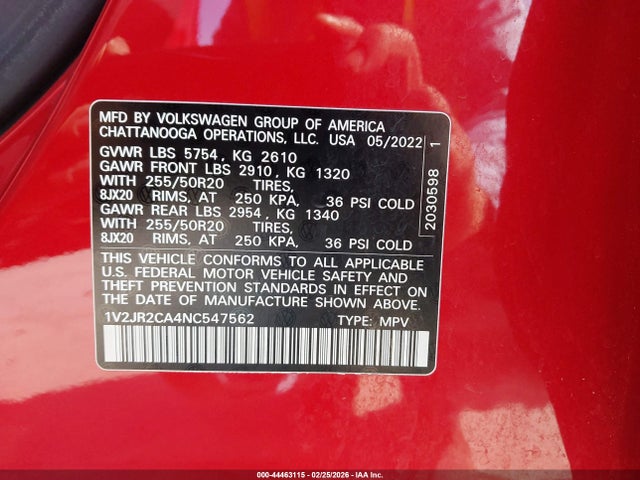 2022 VOLKSWAGEN ATLAS 1V2JR2CA4NC547562 Photo 8