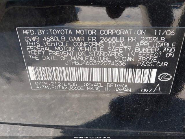2007 LEXUS ES 350 JTHBJ46G372074236 Photo 8
