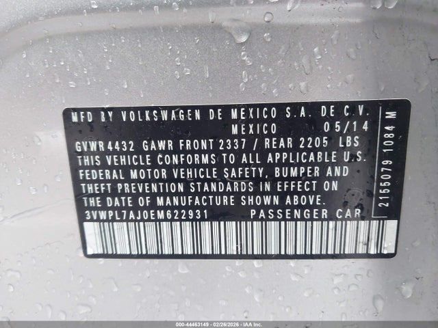 44463149 :رقم المزاد ، 3VWPL7AJ0EM622931 vin ، 2014 Volkswagen Jetta Sportwagen 2.0l Tdi مزاد بيع