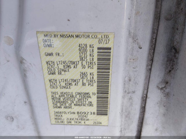 1N6BF0LY5HN809238 Nissan Nv Cargo Nv2500 Hd Sv V6