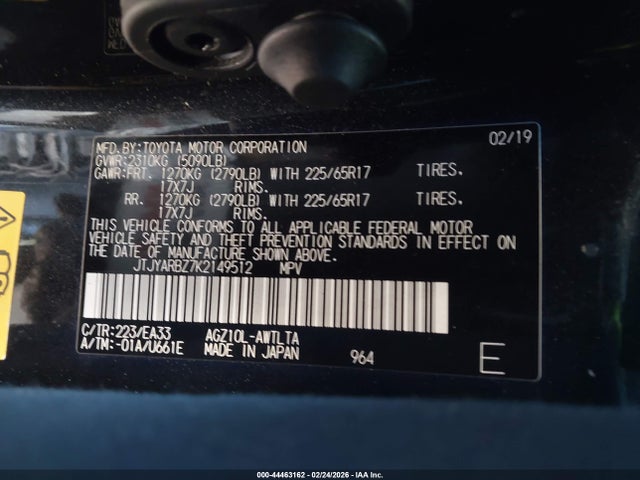 44463162 :رقم المزاد ، JTJYARBZ7K2149512 vin ، 2019 Lexus Nx 300 مزاد بيع
