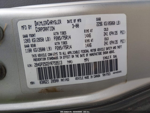 2000 DODGE CARAVAN 2B4GP25G5YR759513 Photo 8