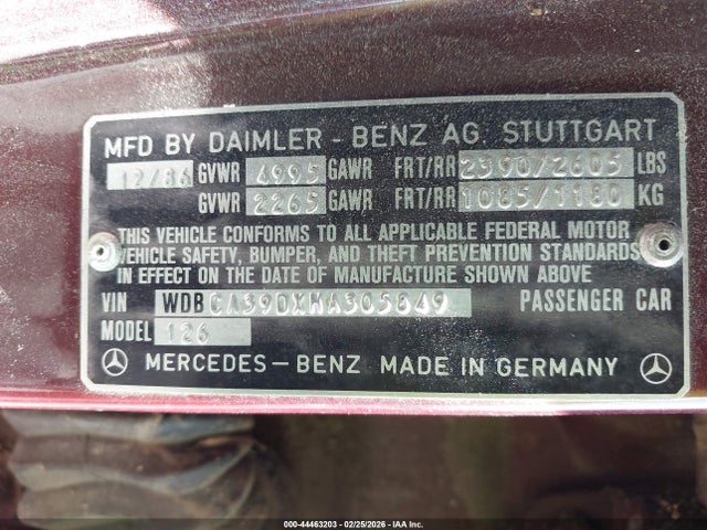 1987 MERCEDES-BENZ 560 WDBCA39DXHA305849 Photo 8