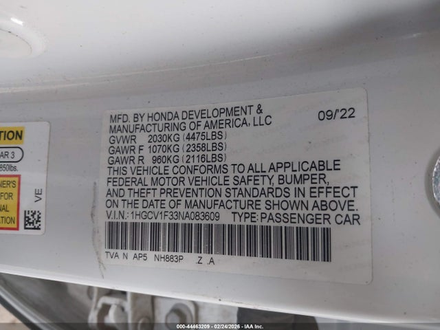 2022 HONDA ACCORD 1HGCV1F33NA083609 Photo 8