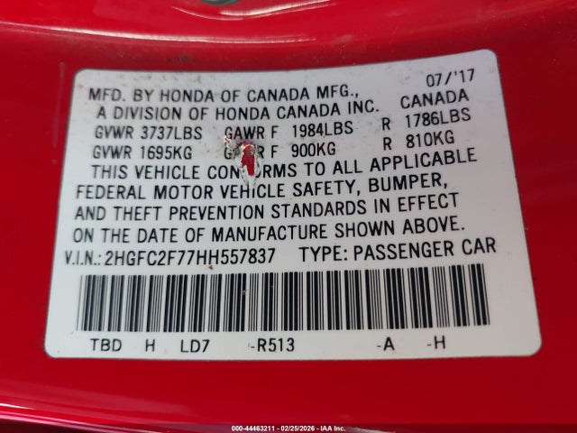 Honda CIVIC EX 2017 2HGFC2F77HH557837 Image 9