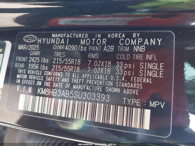 Продаж на аукціоні авто 2025 Hyundai Kona Sel, vin: KM8HB3AB5SU303393, номер лоту: 44463247
