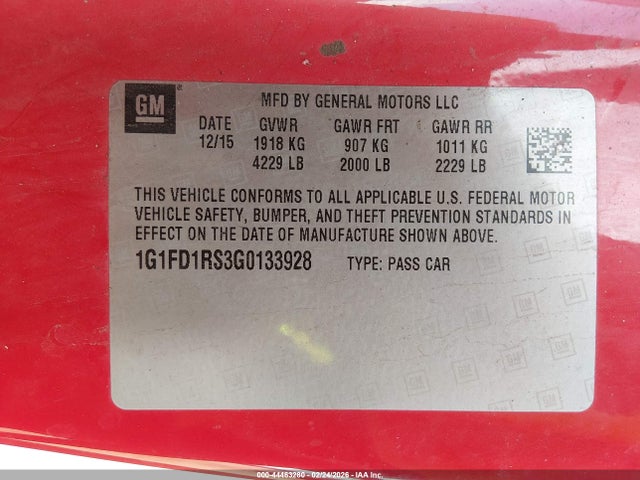 1G1FD1RS3G0133928 Chevrolet Camaro 2lt