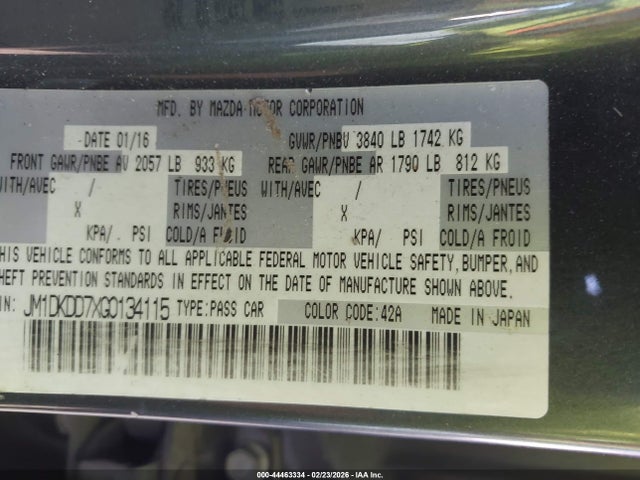 44463334 :رقم المزاد ، JM1DKDD7XG0134115 vin ، 2016 Mazda Cx-3 Grand Touring مزاد بيع
