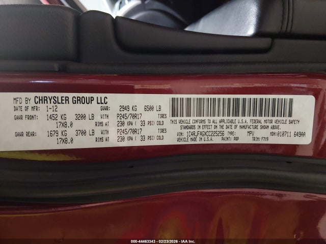Продажа на аукционе авто 2012 Jeep Grand Cherokee Laredo, vin: 1C4RJFAGXCC225256, номер лота: 44463343