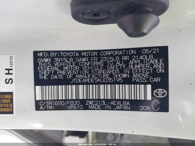 Toyota Corolla Hybrid Le 2021 JTDEAMDE5MJ035195 Image 9