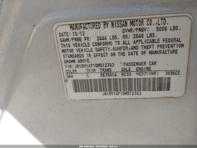 Aukcja sprzedaży 2013 Infiniti M37, vin: JN1BY1AP1DM512743, numer aukcji: 44463383