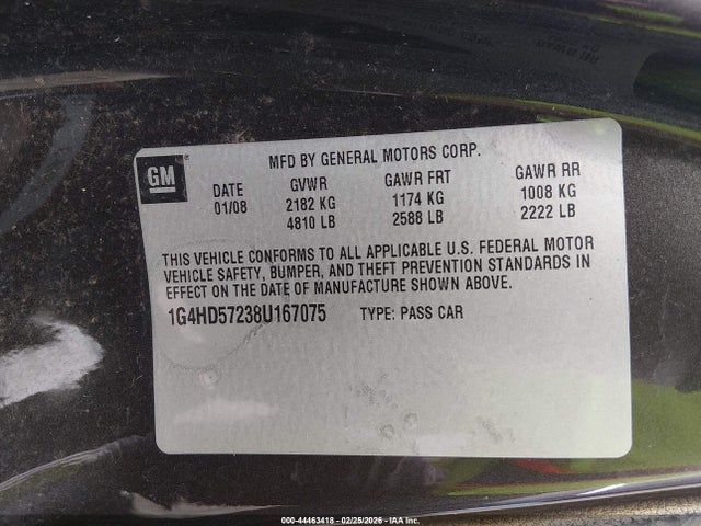 2008 Buick Lucerne Cxl მანქანა იყიდება აუქციონზე, vin: 1G4HD57238U167075, აუქციონის ნომერი: 44463418
