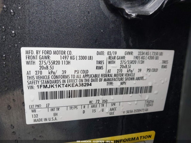 Продажа на аукционе авто 2019 Ford Expedition Max Limited, vin: 1FMJK1KT4KEA38294, номер лота: 44463436