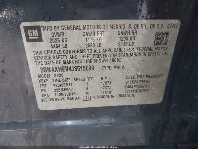 2018 Chevrolet Equinox Ls მანქანა იყიდება აუქციონზე, vin: 3GNAXHEV4JS515099, აუქციონის ნომერი: 44463455