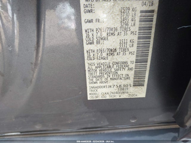 2018 Nissan Frontier Sv მანქანა იყიდება აუქციონზე, vin: 1N6AD0ER5JN758305, აუქციონის ნომერი: 44463539