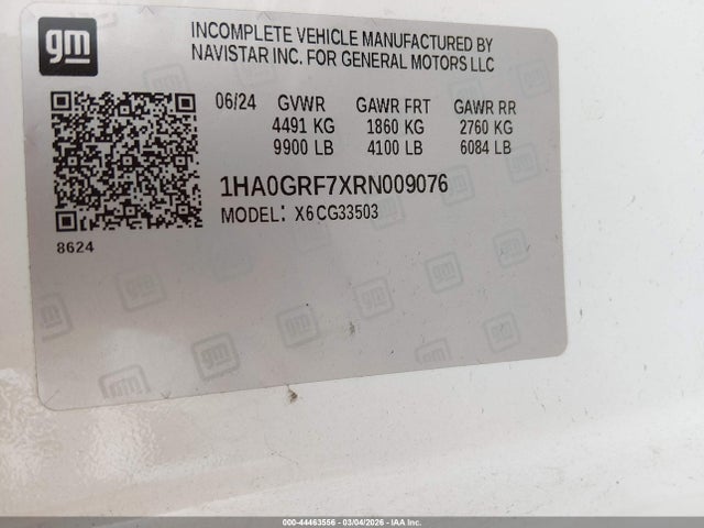Aukcja sprzedaży 2024 Chevrolet Express Cutaway Work Van, vin: 1HA0GRF7XRN009076, numer aukcji: 44463556
