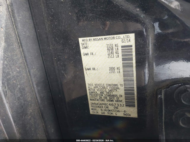 1N4AA5AP4EC467332 Nissan Maxima 3.5 S/3.5 Sv