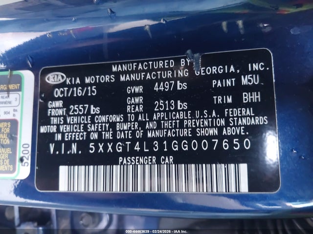 5XXGT4L31GG007650 KIA Optima Lx