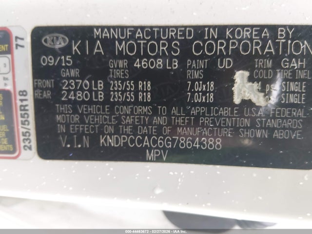 2016 Kia Sportage Ex მანქანა იყიდება აუქციონზე, vin: KNDPCCAC6G7864388, აუქციონის ნომერი: 44463672