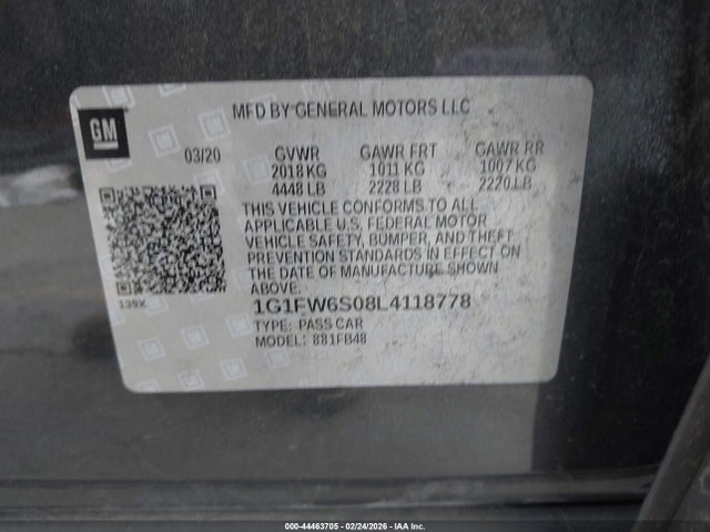 1G1FW6S08L4118778 Chevrolet Bolt Ev Fwd Lt