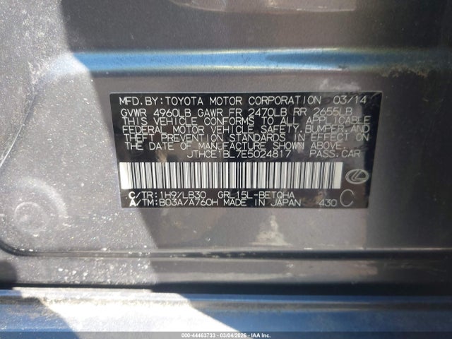 44463733 :رقم المزاد ، JTHCE1BL7E5024817 vin ، 2014 Lexus Gs 350 مزاد بيع