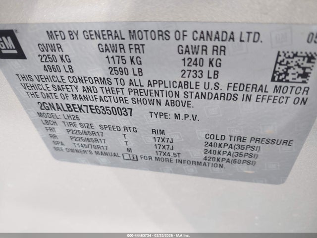 Aukcja sprzedaży 2014 Chevrolet Equinox 1lt, vin: 2GNALBEK7E6350037, numer aukcji: 44463734