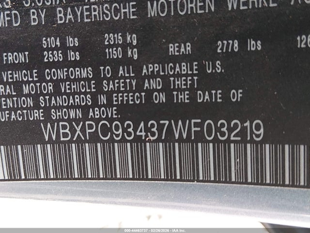Продажа на аукционе авто 2007 Bmw X3 3.0si, vin: WBXPC93437WF03219, номер лота: 44463737