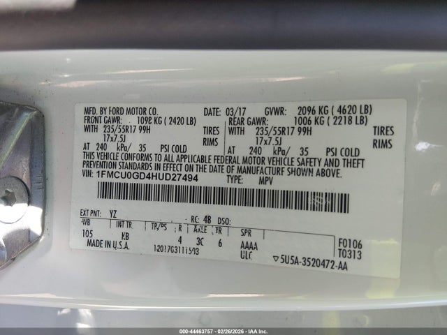 Ford ESCAPE SE 2017 1FMCU0GD4HUD27494 Image 9