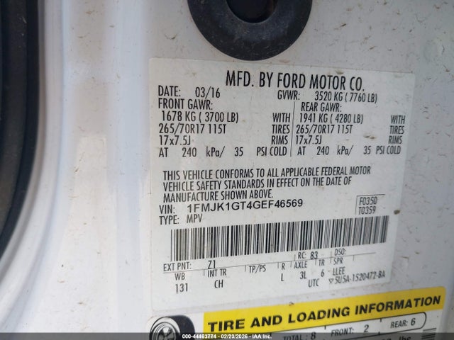 1FMJK1GT4GEF46569 Ford Expedition El Xl