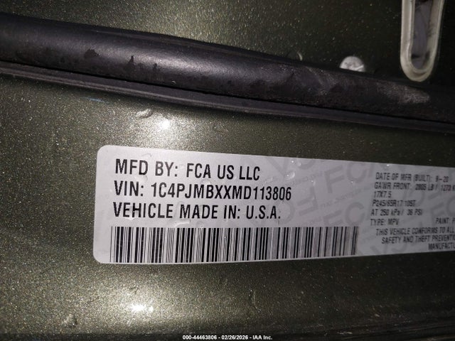 1C4PJMBXXMD113806 Jeep Cherokee Trailhawk 4x4
