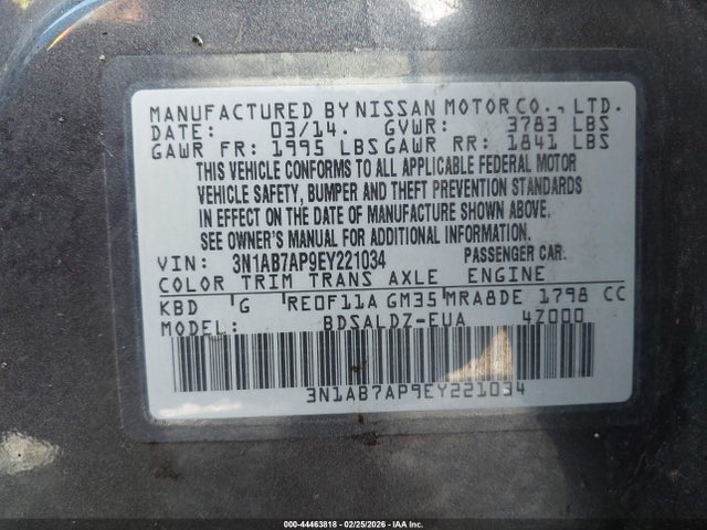 Nissan SENTRA SV 2014 3N1AB7AP9EY221034 Image 9