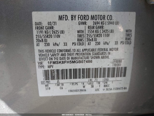 1FMSK8FH5MGB07486 Ford Explorer Limited