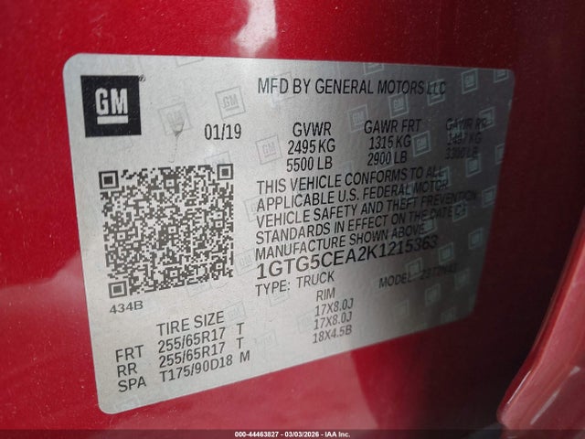 Продаж на аукціоні авто 2019 Gmc Canyon Sle, vin: 1GTG5CEA2K1215363, номер лоту: 44463827